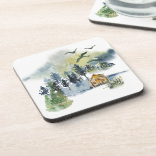 Dessous-de-verre Scène forestière à l'aquarelle