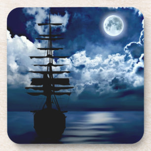 Dessous-de-verre Schiff bei Vollmond Kork-Untersetzer