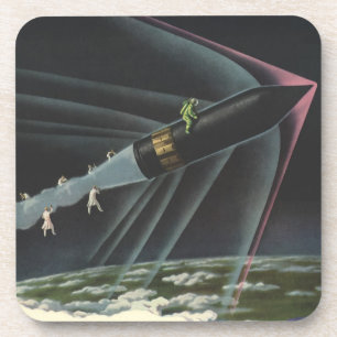 Dessous-de-verre Science-fiction vintage d'un astronaute chevauchan