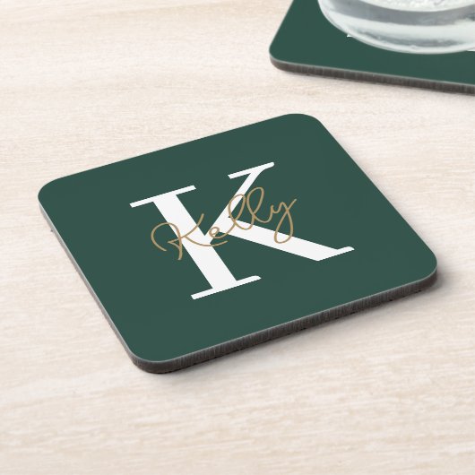 Dessous-de-verre Script moderne Emerald Green Monogram (Côté gauche)