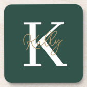 Dessous-de-verre Script moderne Emerald Green Monogram (Devant)