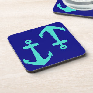 Dessous-de-verre Seagreen Anchor On White Coastal Pattern Decor