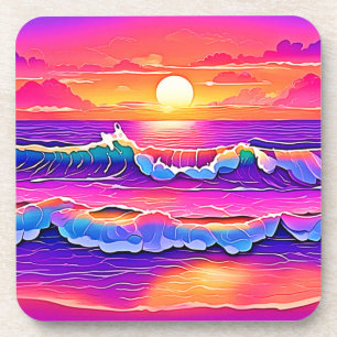 Dessous-de-verre Sérénité du coucher de soleil de la vague rétro