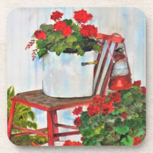 Dessous de verre Set 6 Cork Backed Geraniums d'été