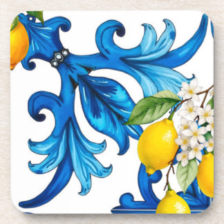 Dessous-de-verre sicilien, été, citron, mosaïque, bleu