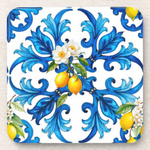 Dessous-de-verre sicilien, été, citron, mosaïque, bleu