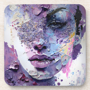 Dessous-de-verre "Silence cristalline" - Portrait pourpre