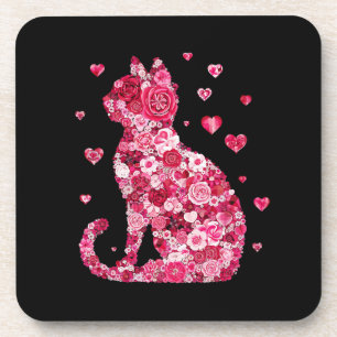 Dessous-de-verre Silhouette Chat Floral ArtFaux Toile Enveloppée Im