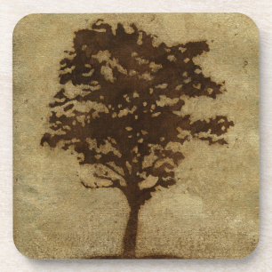 Dessous-de-verre Silhouette d'arbre sur l'arrière - plan en bronze