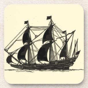 Dessous-de-verre Silhouette de bateau avec les voiles se