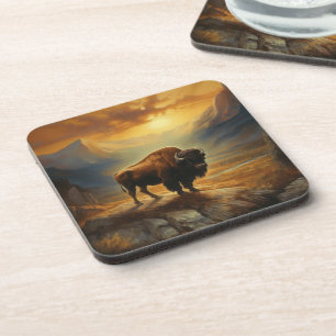 Dessous-de-verre Silhouette de Bison de Buffalo au Coucher du Solei