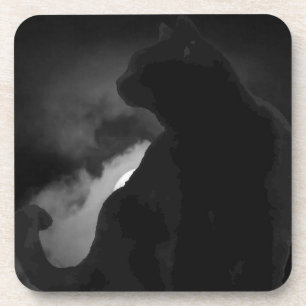 Dessous-de-verre Silhouette de lune de chats noirs
