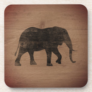Dessous-de-verre Silhouette d'éléphant d'Afrique style rustique