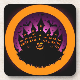 Dessous-de-verre Silhouette d'Halloween effrayant d'un château hant
