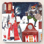 Dessous-de-verre Sinterklaas et Piet sur les toits d'Amsterdam (Devant)