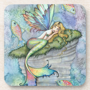 Dessous-de-verre Sirène colorée et poisson carpe, art fantastique