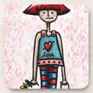 Dessous-de-verre Six sous-verres en plastique, peinture de fille à