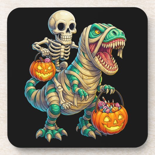 Dessous-de-verre Skeleton Whimsical équitation maman T-Rex Hallowee (Devant)