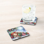 Dessous-de-verre Sleeping Christmas Elf with Calico Kitten (Côté Droit)