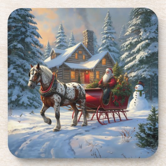 Dessous-de-verre Sleigh Père Noël à cheval de Noël (Devant)