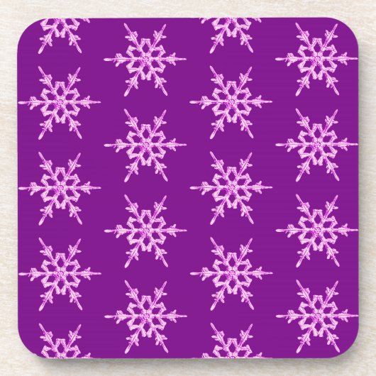Dessous-de-verre Snowflakes, cristaux d'orchidées pâles sur violet (Devant)