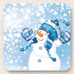 Dessous-de-verre Snowman<br><div class="desc">Snowman Jouer dans la neige avec Arrière - plan bleu</div>