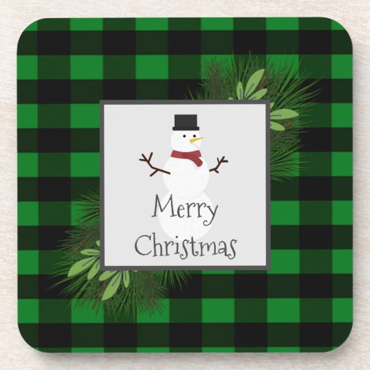 Dessous-de-verre Snowman Green Buffalo Plaid Plastic Dessous de ver (Devant)