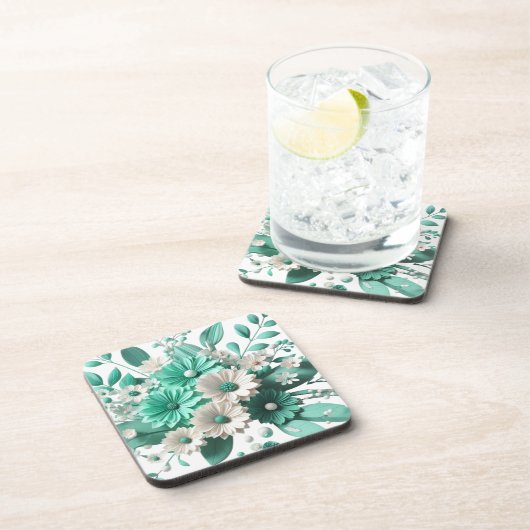 Dessous-de-verre Soft mint Floral Coaster Elegance in Every Sip (Côté Droit)