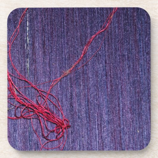 Dessous-de-verre Soie Bleue Thaïe Faite À La Main Avec Fil Rouge (Devant)