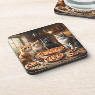 Dessous-de-verre Soirée Pizza Chat,