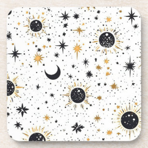 Dessous-de-verre Soleil Lune Étoiles Noir et Or Céleste