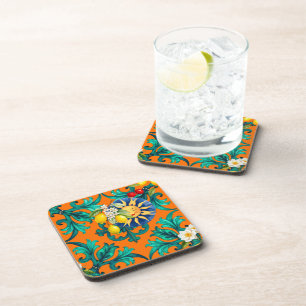 Dessous-de-verre soleil sicilien, été, citron, mosaïque, bleu,