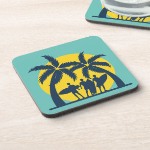 Dessous-de-verre Soleil surf et palmiers surf cool