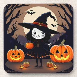 Dessous-de-verre Sorcière d'Halloween avec citrouilles