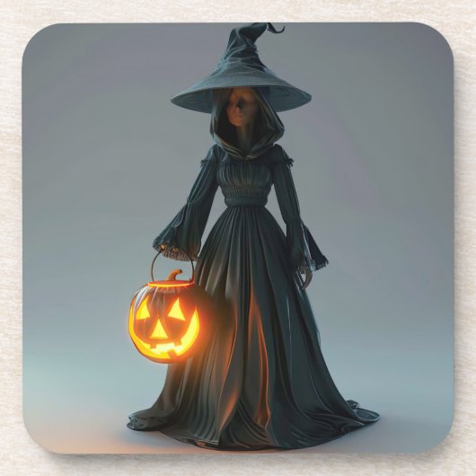 Dessous-de-verre Sorcière tenant jack-o-lanterne (Devant)