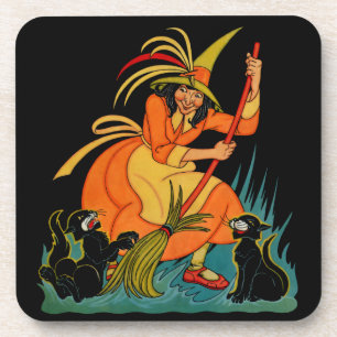 Dessous-de-verre Sorcière vintage de Halloween avec des dessous de