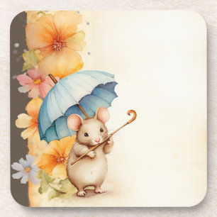 Dessous-de-verre Souris mâchant des fleurs de canne à papier taché