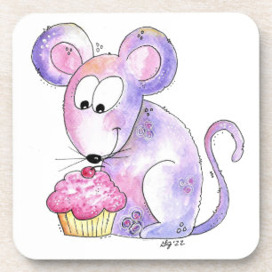 Dessous-de-verre Souris Whimsical mignonne avec Cupcake