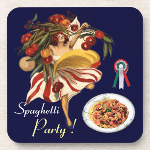 DESSOUS-DE-VERRE SPAGHETTI PARTY DANCE, CUISINE ITALIENNE ET TOMATE