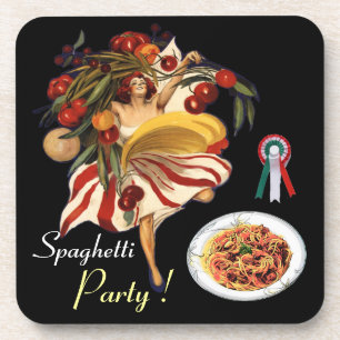 DESSOUS-DE-VERRE SPAGHETTI PARTY DANCE, CUISINE ITALIENNE ET TOMATE