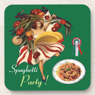DESSOUS-DE-VERRE SPAGHETTI PARTY DANCE, CUISINE ITALIENNE ET TOMATE
