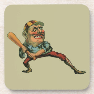 Dessous-de-verre Sports Vintage, joueur de baseball en colère au bâ