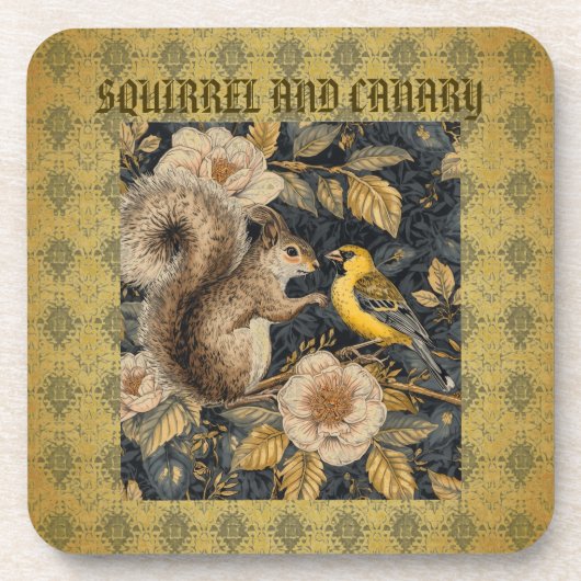 Dessous-de-verre Squirrel and Yellow Canary with Flowers Pattern (Devant)