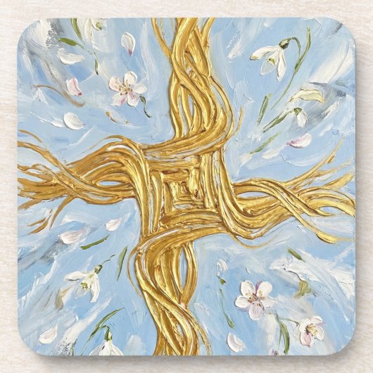 Dessous-de-verre St Brigid's Cross Snowdrops Golden Imbolc Art (Devant)