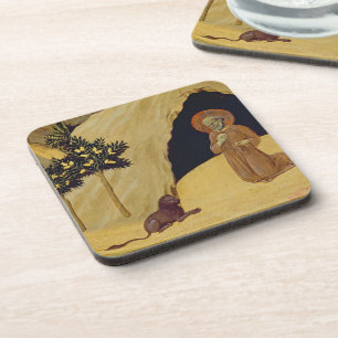 Dessous-de-verre St Jerome avec le lion, 1436 (tempera sur le