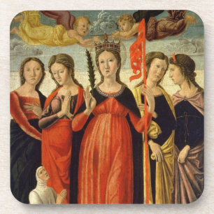 Dessous-de-verre St Ursula et quatre saints (tempera sur le