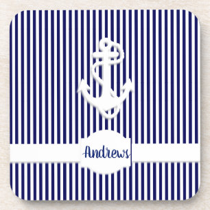 Dessous-de-verre Stripes et Ancre Monogramme ou nom personnalisé