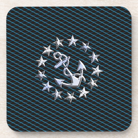 Dessous-de-verre Style Chrome bleu Yacht drapeau sur Grille Imprime (Devant)