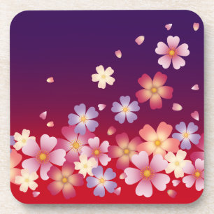 Dessous-de-verre Style Kimono Rouge & violet mélangé Sakura Blossom