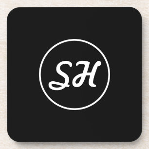 Dessous-de-verre Style Rétro-Moderne Monogramme Noir & Blanc